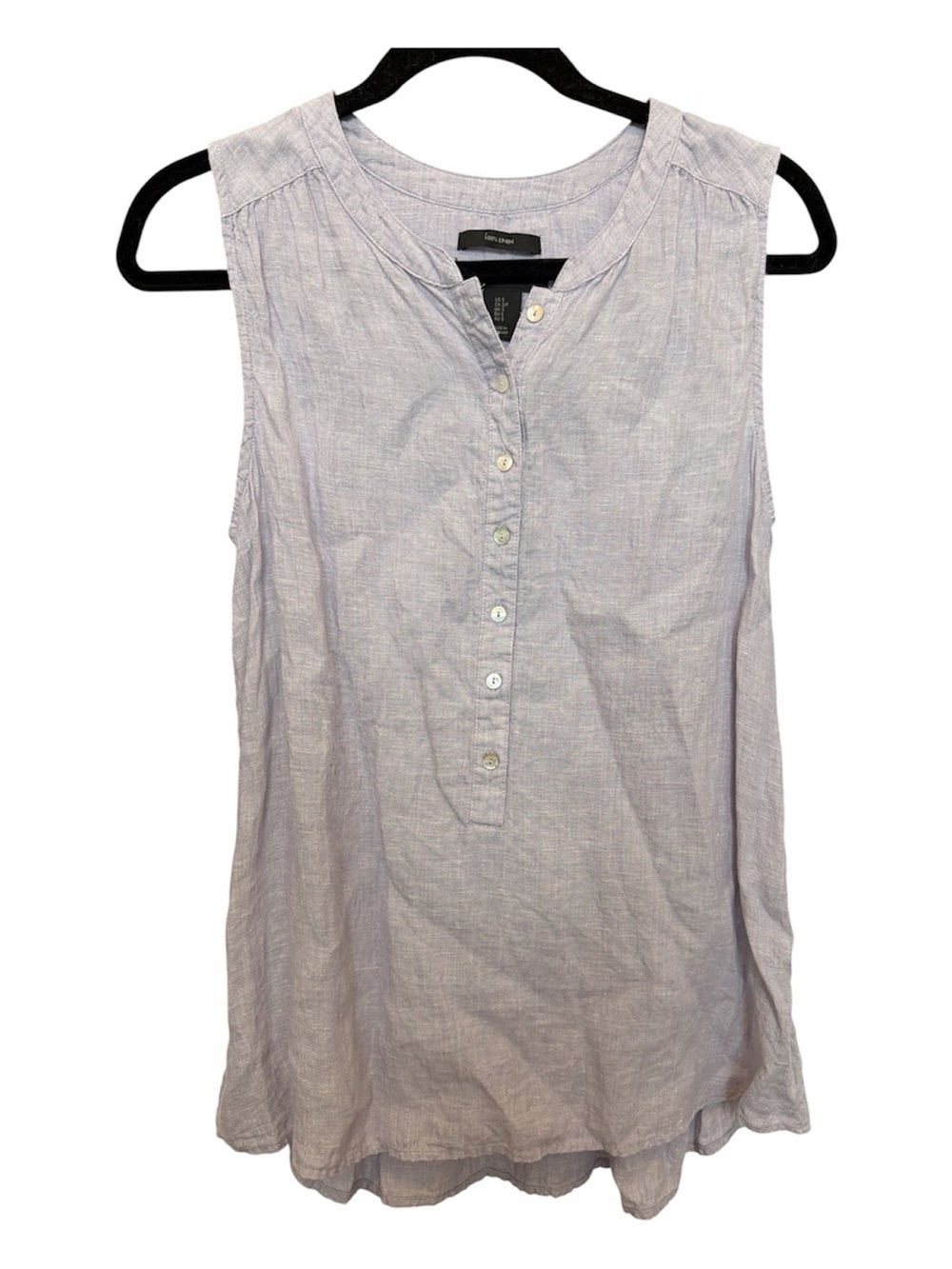 Tahari 100% Linen Light Gray Sleeveless Button-Front Tank Top size Small